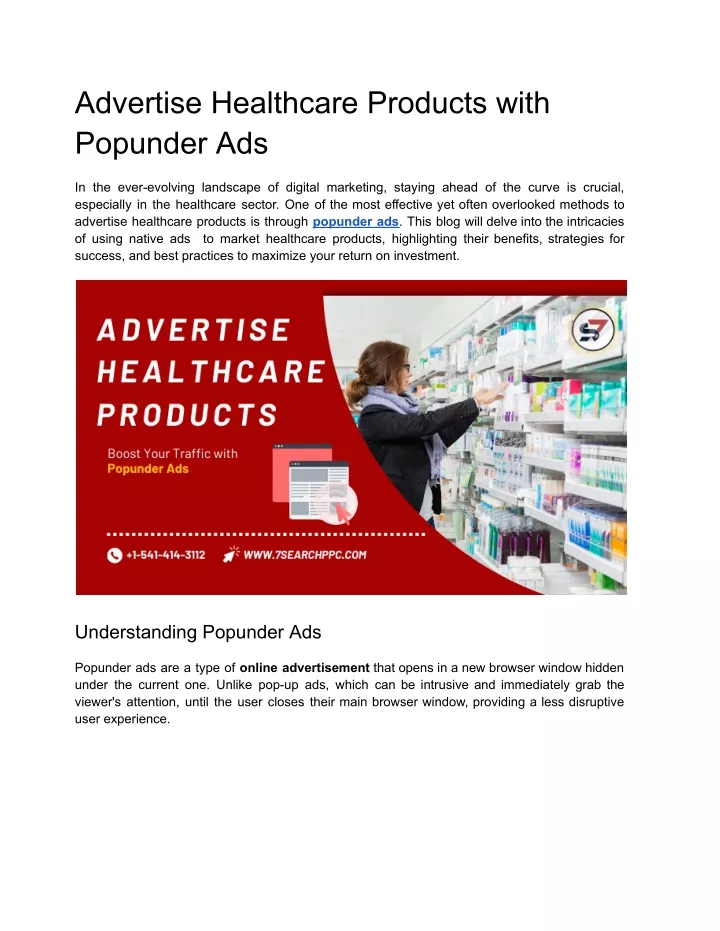 advertise healthcare products with popunder ads