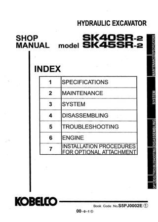 Kobelco SK40SR-2, SK45SR-2 Mini Excavator Service Repair Manual (PH04-02801～)
