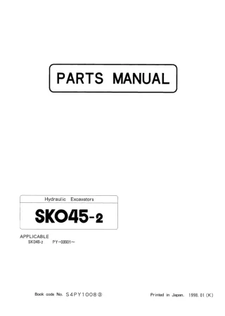 Kobelco SK045-2 Mini Excavator Parts Catalogue Manual (SN PY-03501 and up)