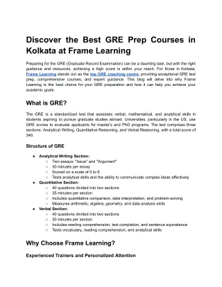 Discover the Best GRE Prep Courses in Kolkata at Frame Learning