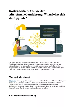 Kosten-Nutzen-Analyse der Altsystemmodernisierung Wann lohnt sich das Upgrade