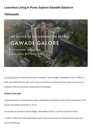 Luxurious Living in Pune Explore Gawade Galore in Tathawade...