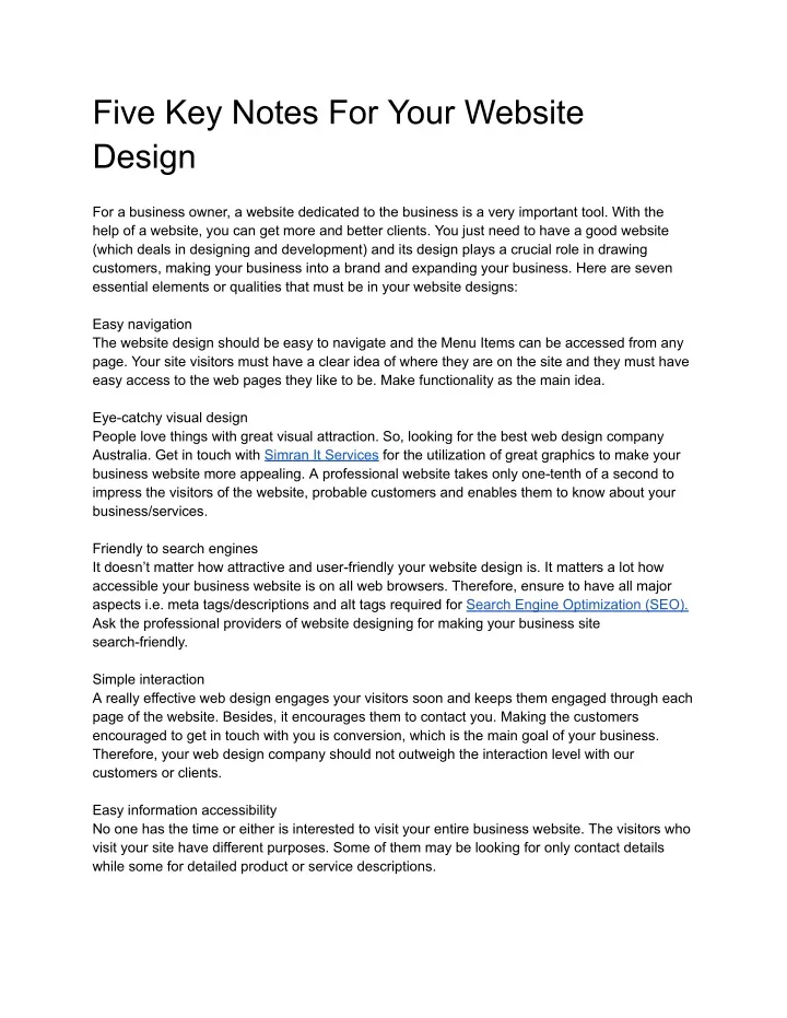 five key notes for your website design