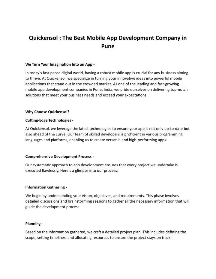 quickensol the best mobile app development