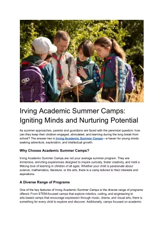 Irving Academic Summer Camps_ Igniting Minds and Nurturing Potential