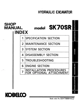 Kobelco SK70SR Crawler Excavator Service Repair Manual (YT00101 ～)