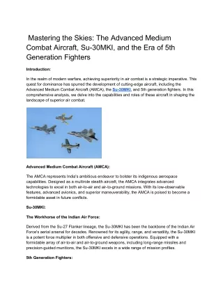 _Mastering the Skies_ The Advanced Medium Combat Aircraft, Su-30MKI, and the Era of 5th Generation Fighters