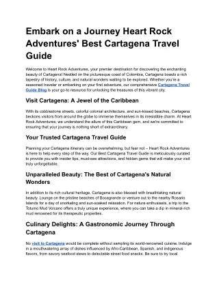 Embark on a Journey Heart Rock Adventures' Best Cartagena Travel Guide