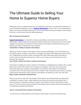 The Ultimate Guide to Selling Your Home to Superior Home Buyers