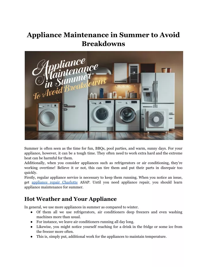 appliance maintenance in summer to avoid