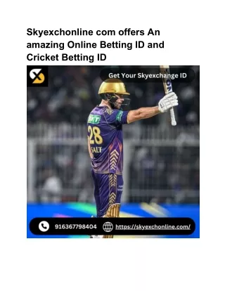 skyexchonline com offers An amazing Online Betting ID and Cricket Betting ID