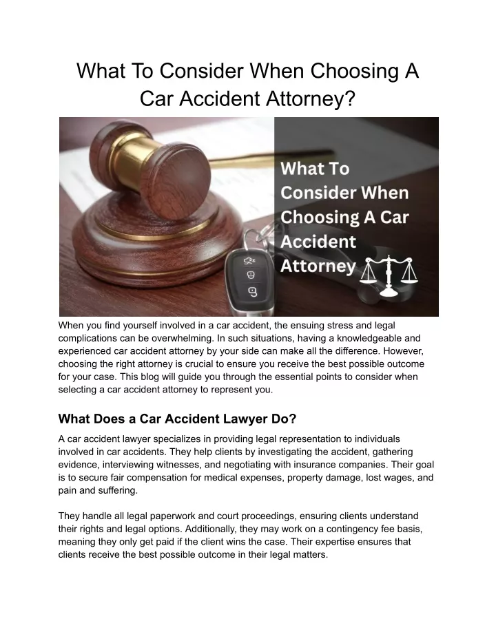 what to consider when choosing a car accident