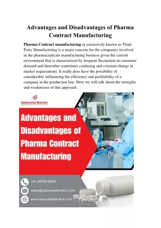 Advantages and Disadvantages of Pharma Contract Manufacturing