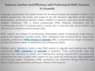 Enhance Comfort and Efficiency with Professional HVAC Services in Lonavala