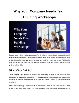 Why Your Company Needs Team Building Workshops