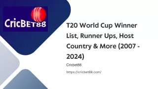 T20 World Cup Winner List, Runner Ups, Host Country & More (2007 - 2024)