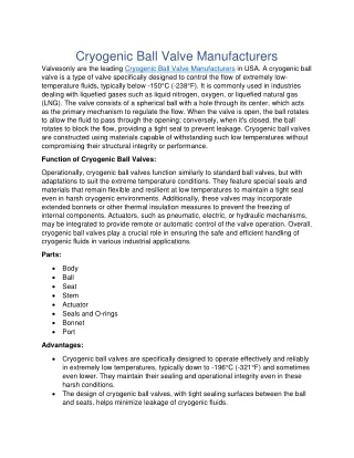 Cryogenic Ball Valve Manufacturers 1