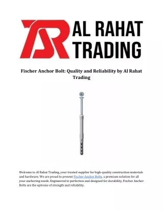 Fischer Anchor Bolt_ Quality and Reliability by Al Rahat Trading