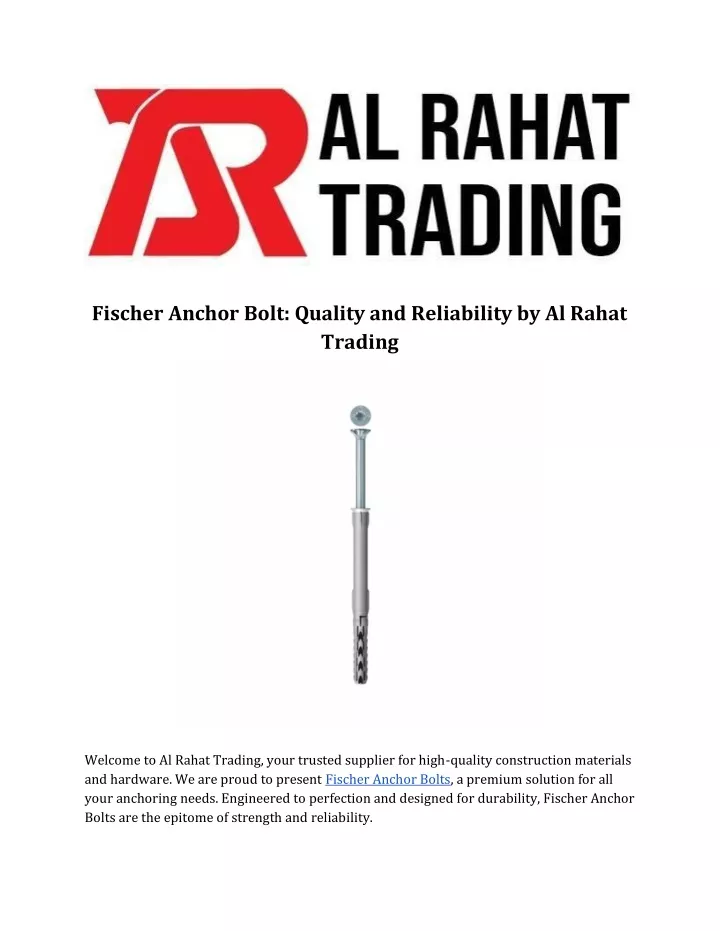 fischer anchor bolt quality and reliability