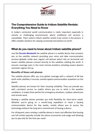 The Comprehensive Guide to Iridium Satellite Rentals