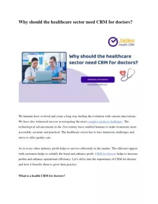 Why Should The Healthcare Sector Need CRM For Doctors