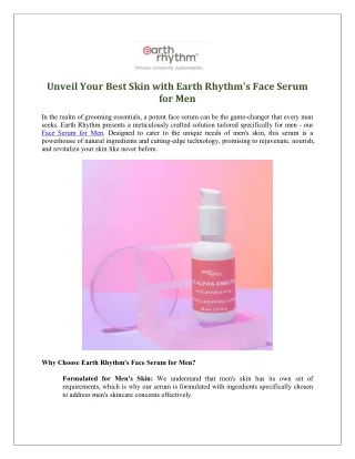 Unveil Your Best Skin with Earth Rhythm's Face Serum for Men