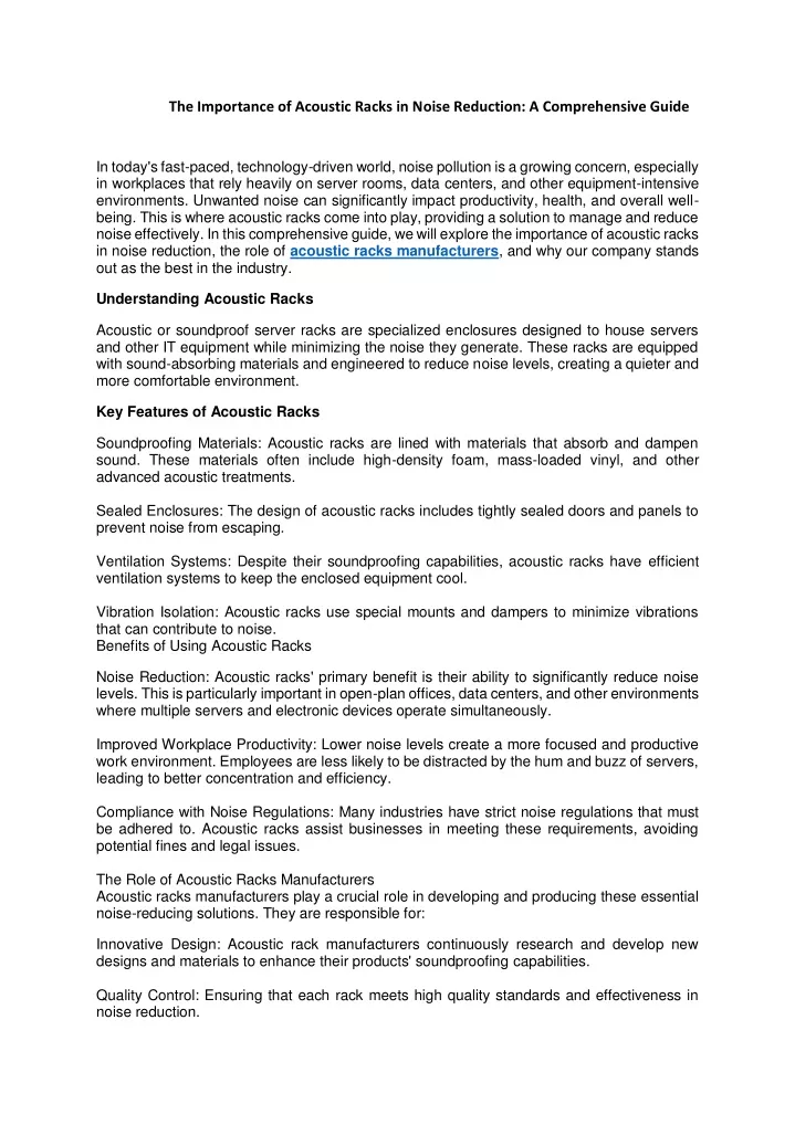 the importance of acoustic racks in noise