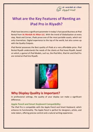 what are the key features of renting an ipad