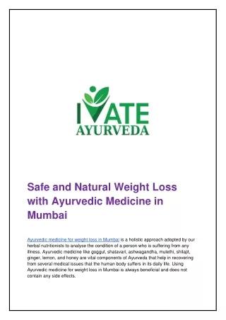 Holistic Ayurvedic Solutions for Weight Loss in Mumbai from iVate Ayurved
