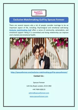 Exclusive Matchmaking Gulf by Spouse Forever