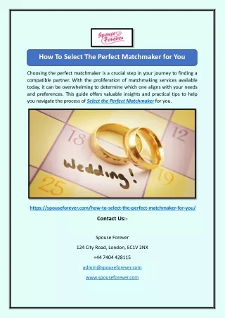 How To Select The Perfect Matchmaker for You