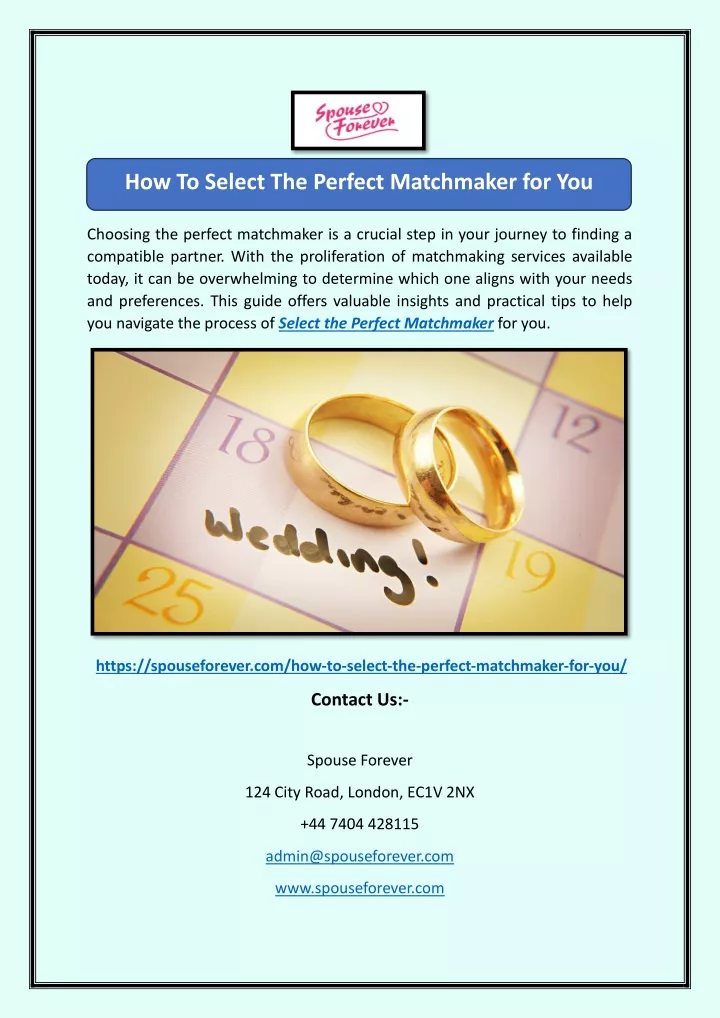 how to select the perfect matchmaker for you