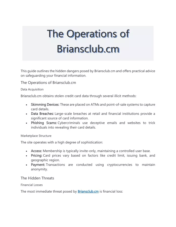 the operations of briansclub cm