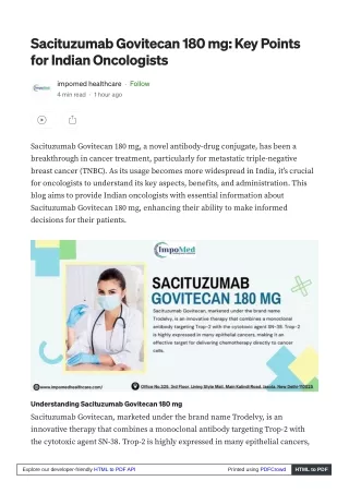 Essential Information for Cancer Care in India: Sacituzumab Govitecan 180 mg