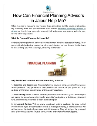 how can financial planning advisors in jaipur