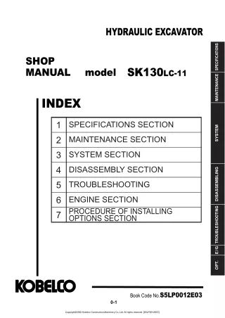 Kobelco SK130LC-11 HYDRAULIC EXCAVATOR Service Repair Manual