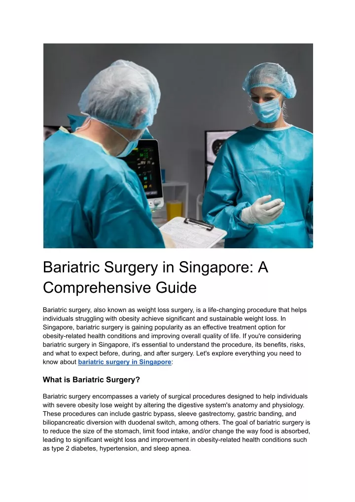 bariatric surgery in singapore a comprehensive