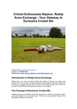 Cricket Enthusiasts Rejoice Reddy Anna Exchange - Your Gateway to Exclusive Cricket IDs