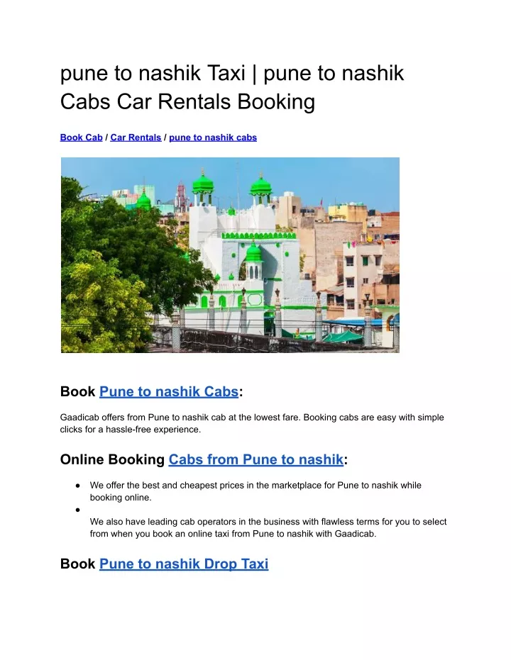 pune to nashik taxi pune to nashik cabs