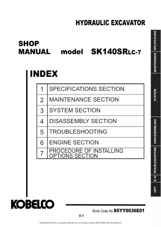 Kobelco SK140SRLC-7 (EU) HYDRAULIC EXCAVATOR Service Repair Manual (Book Code No.S5YY0036E01)