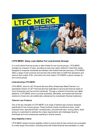 LTFS MERC: Easy Loan Option For Low Income Groups