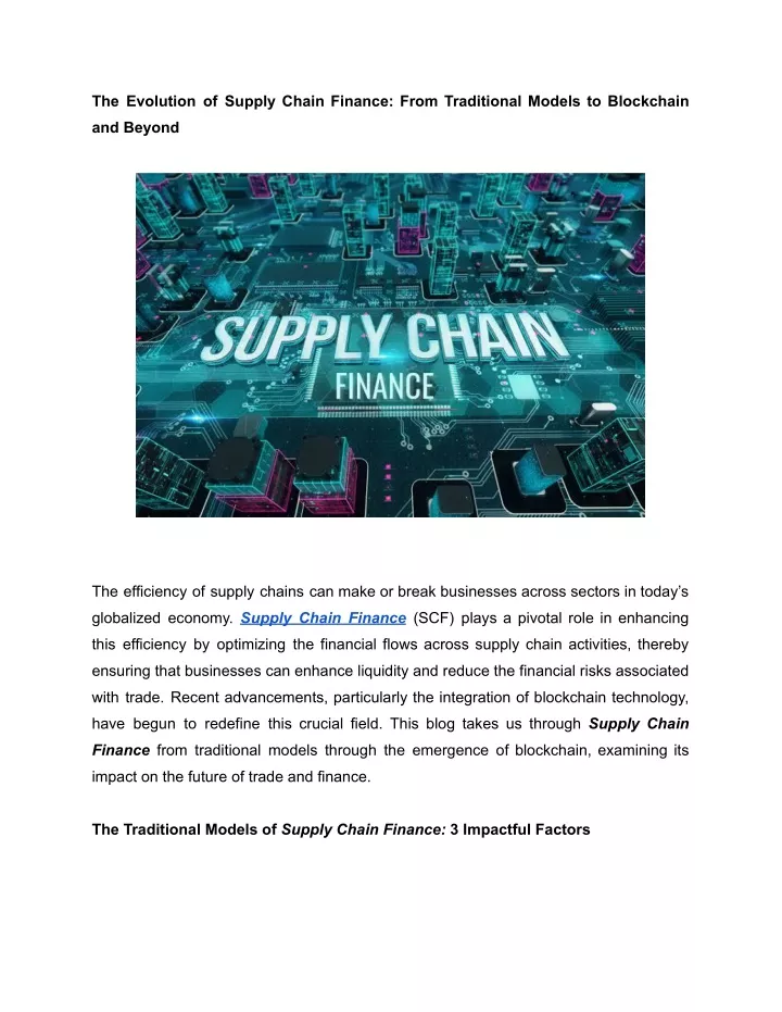 the evolution of supply chain finance from