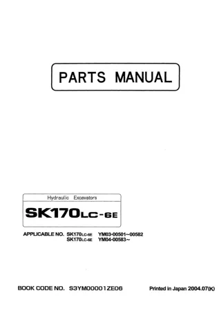 Kobelco SK170LC-6E Crawler Excavator Parts Catalogue Manual (YM04-00583 and up)