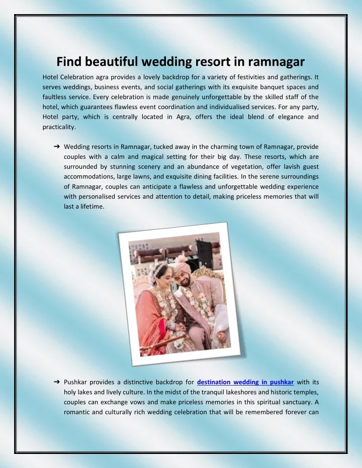 find beautiful wedding resort in ramnagar