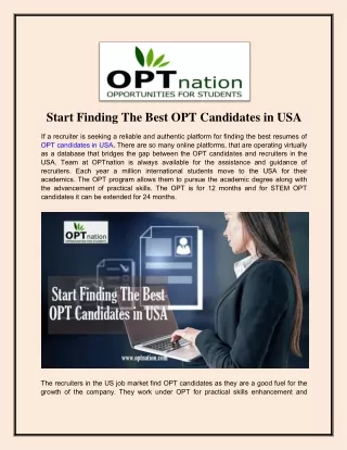 The best OPT candidates in USA