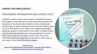 Generic Imatinib (Gleevec) prescribing information and Lowest cost