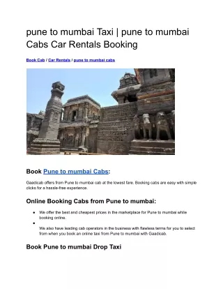 pune to mumbai Taxi | pune to mumbai Cabs Car Rentals Booking