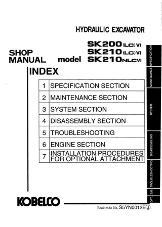 Kobelco SK200(LC) VI, SK210(LC) VI, SK210NLC VI Crawler Excavator Service Repair Manual (YN07-30001 ～)