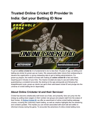 Trusted Online Cricket ID Provider In India_ Get your Betting ID Now