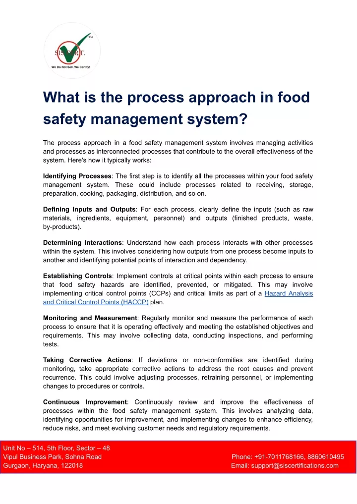 what is the process approach in food safety